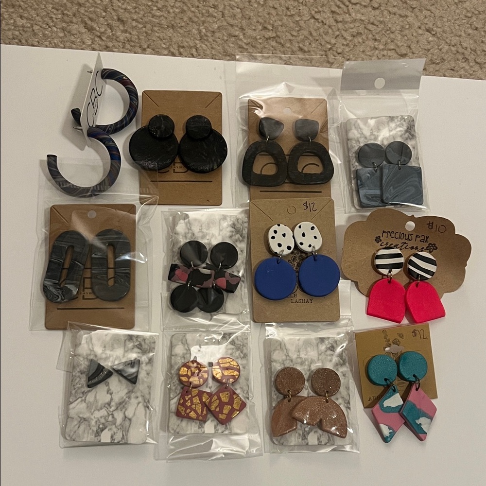 Colorful Homemade Clay Earrings Set Bundle (12pairs)